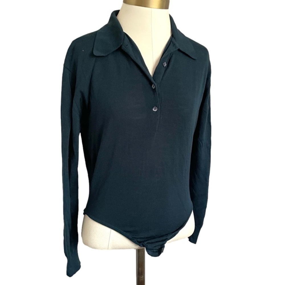 Vintage John Smedley Teal Wool Long Sleeve Polo Bodysuit - S 🇬🇧 - Picture 2 of 10